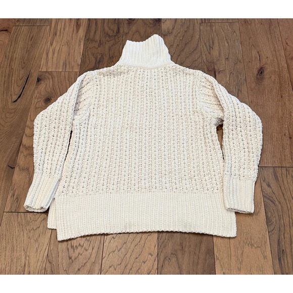 Aerie Women's Cream Cable Knit Quarter Zip Mock Neck Sweater Medium - Picture 5 of 8